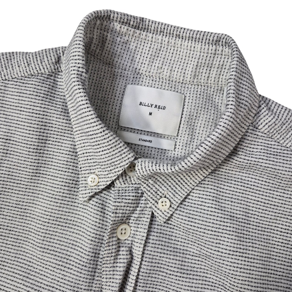 Billy Reid Button Down Shirt Men Medium Ivory Black Cotton Textured Short Sleeve